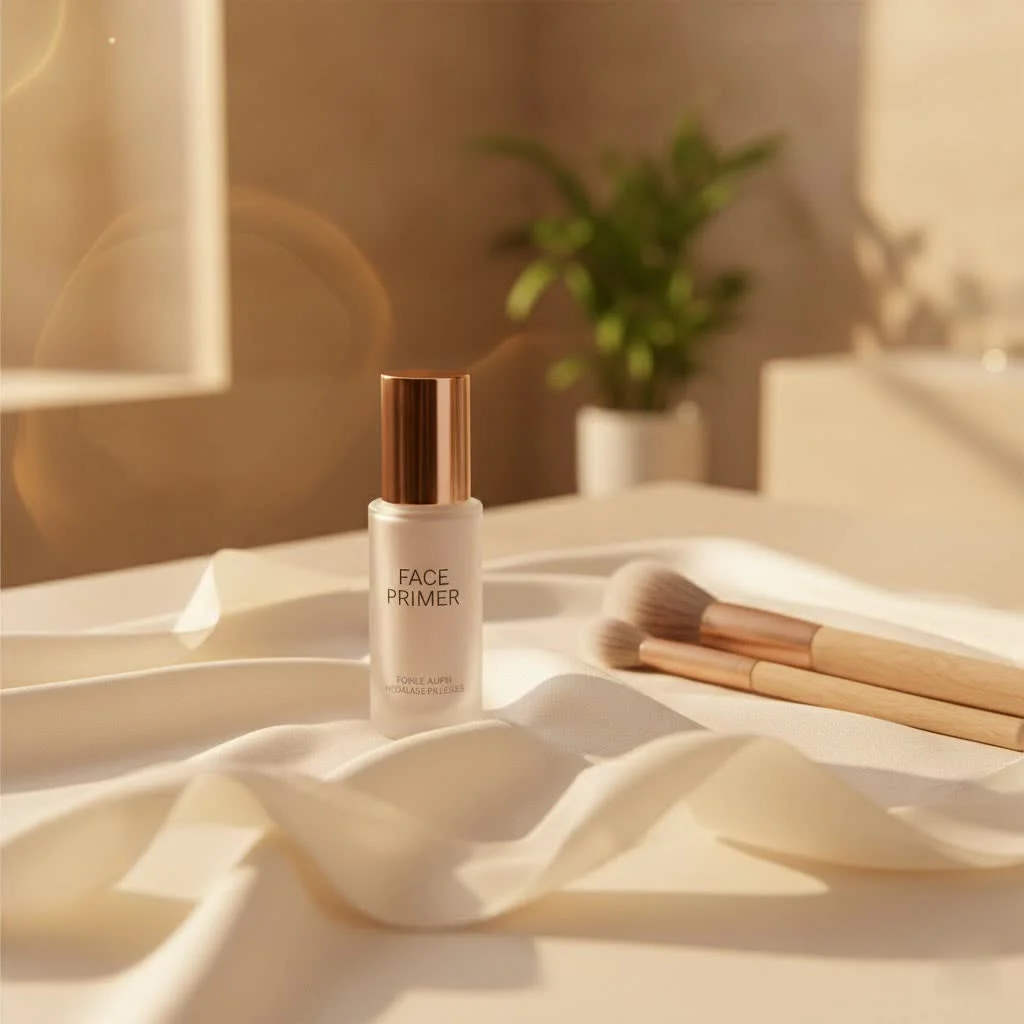 Close-up of a woman applying blurring face primer to her skin