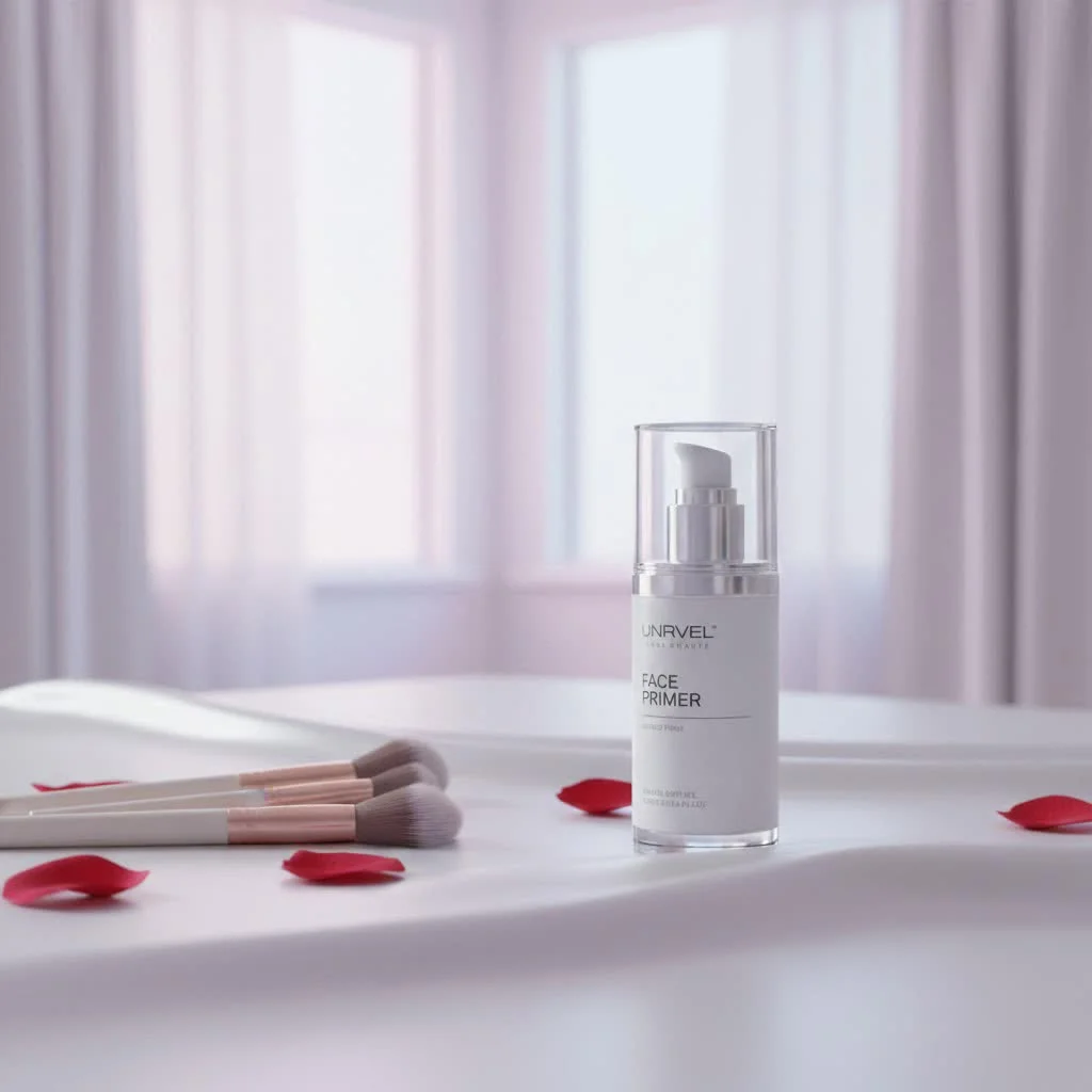 Close-up of a woman applying hydrating face primer to her cheek