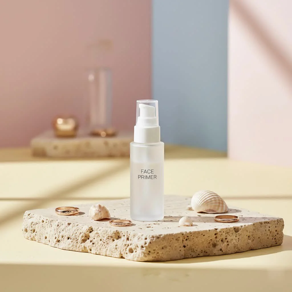 Close-up of a woman applying face primer to her skin